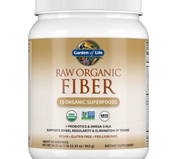 Garden of Life Fiber Supplement, Raw Organic Fiber Powder, 30 Servings, 15 Organic Superfoods, Probiotics, Omega-3 ALA, 4g Soluble Fiber, 5g Insoluble Fiber for Regularity, Psyllium Husk Free Fiber