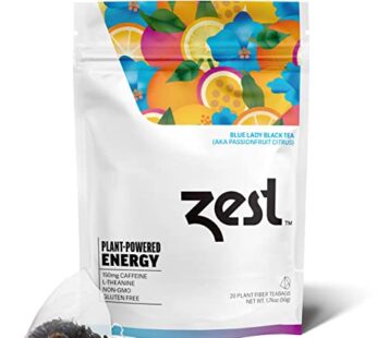 Zest 150mg High Caffeine Energy Leaf Blend – Blue Lady Black Tea – 20 Pack Bag – Hot or Iced – All Natural Strong Flavored Healthy Coffee Alternative Highly Caffeinated Substitute – Perfect for Keto