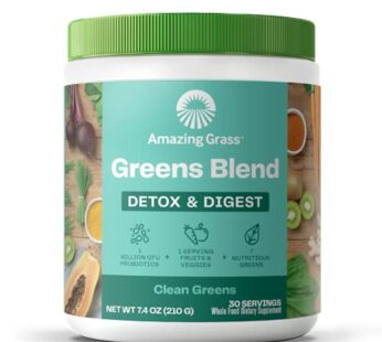 Amazing Grass Greens Superfood Detox & Digest: Greens Powder with Digestive Enzymes & Probiotics, Clean Green, 30 Servings (Packaging May Vary)