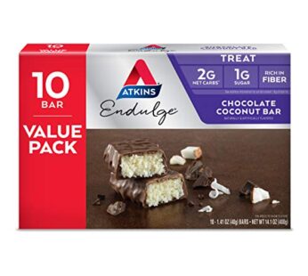 Atkins Endulge Chocolate Coconut Bar, Dessert Favorite, High in Fiber, 1g Sugar, 10 Count
