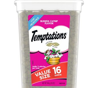 TEMPTATIONS Classic Crunchy and Soft Cat Treats Blissful Catnip Flavor, 16 Ounce (Pack of 1)