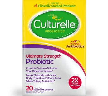 Culturelle Ultimate Strength Probiotic for Men and Women, Most Clinically Studied Probiotic Strain, 20 Billion CFUs, Supports Occasional Diarrhea, Gas & Bloating, Non-GMO, 20 Count