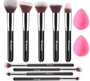 BEAKEY Makeup Brush Set Professional for Eye and Face, Blending Brush for Foundation, Eyeshadow, Concealer, Make up Brushes Pack with 2 Blender Sponge, Eye Shadow Brush with Paper Case, Gift for Women