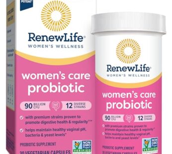 Renew Life Women’s Probiotic Capsules, Supports pH Balance for Women, Vaginal, Urinary, Digestive and Immune Health, L. Rhamnosus GG, Dairy, Soy and Gluten-Free, 90 Billion CFU – 30 Ct