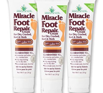 Miracle Foot Repair Cream, (1 oz / 3 Pack) Repairs Dry Cracked Heels and Feet, 60% Pure UltraAloe Moisturizes, Softens, and Repairs