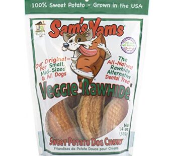 Sam’s Yams Sweet Potato Dog Treats, Healthy Dog Treats for Small, Medium, and Large Breed Dogs – Made in USA, High Fiber, Vegan Dental Chews – Veggie Rawhide, Sweet Potato Dog Chewz, 14oz Single Pack