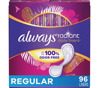 Always Radiant Daily Feminine Panty Liners For Women, Regular Absorbency, Unscented, 96 Count(Pack of 1)