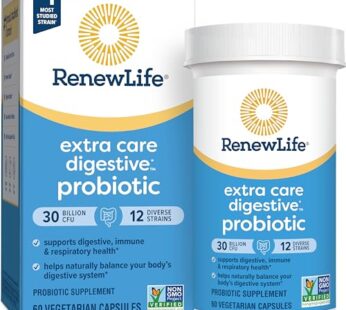 Renew Life Extra Care Probiotic Capsules, Daily Supplement Supports Immune, Digestive and Respiratory Health, L. Rhamnosus GG, Dairy, Soy and gluten-free, 30 Billion CFU, 60 Count