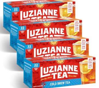 Luzianne Unsweetened Cold Brew Black Iced Tea Bags, Family Size, 22ct Box (Pack of 4)