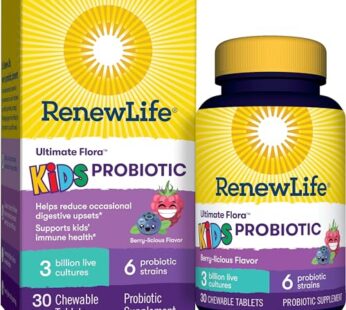 Renew Life Kids Probiotic Gummies, Supports Digestive & Immune Health, Prebiotics & Probiotics, Raspberry, 30 Gummies
