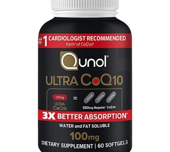 Qunol Ultra CoQ10 100mg Softgels- 3x Better Absorption Coenzyme Q10 Supplements – Antioxidant Supplement for Vascular and Heart Health & Energy Production – 2 Month Supply – 60 Count