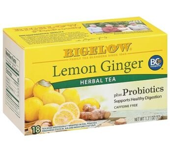 Bigelow Tea Lemon Ginger plus Probiotics Herbal Tea, Caffeine Free Tea with Lemon and Ginger, 18 Count Box (Pack of 6), 108 Total Tea Bags