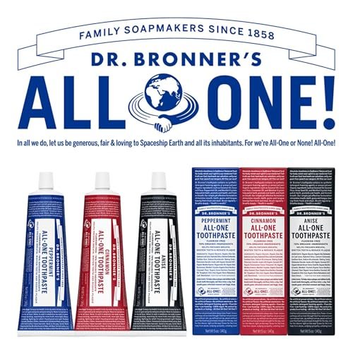 Dr. Bronner?s - All-One Toothpaste (Peppermint, 5 Ounce, 3-Pack) - 70% Organic Ingredients, Natural and Effective, Fluoride-Free, SLS-Free, Helps Freshen Breath, Reduce Plaque, Whiten Teeth, Vegan - Image 6