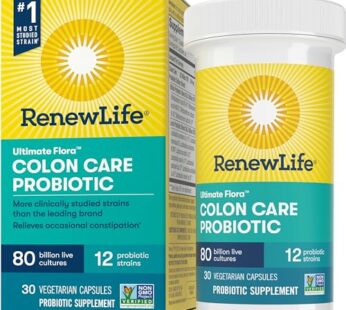 Renew Life Probiotic Colon Care Probiotic Capsules, Daily Supplement Offers Colon Support, L. Rhamnosus GG, Dairy, Soy and gluten-free, 80 Billion CFU, 30 Count