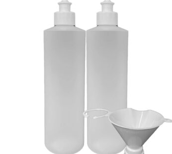 2 Pack Refillable 16 Ounce HDPE Squeeze Bottles With Push/Pull Button Top Dispenser Caps-Great For Lotions, Shampoos, Conditioners and Massage Oils From Earth’s Essentials (White Cap)
