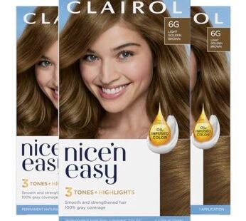 Clairol Nice’n Easy Permanent Hair Dye, 6G Light Golden Brown Hair Color, Pack of 3