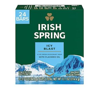 Irish Spring Icy Blast Bar Soap for Men, Mens Soap, Smell Fresh and Clean 12 Hours, Men Bars Washing Hands Body, Mild Skin, Recyclable Carton, 24 Pack, 3.7 Oz