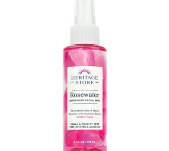 HERITAGE STORE Rosewater – Refreshing Facial Mist for Glowing Skin with Damask Rose, All Skin Types – Rose Water Spray for Face, Made Without Dyes or Alcohol, Hypoallergenic, Vegan, Cruelty Free, 4oz