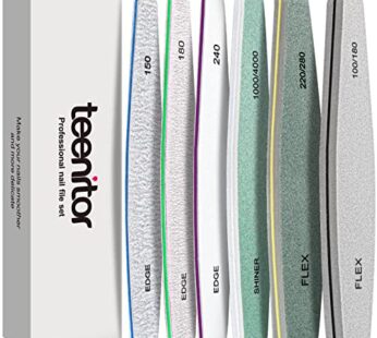 Teenitor Nail File and Buffer Set, 6 pcs Nail Files & Nail Buffer Blocks for Natural Nails, Emery Boards for Nails, Nail Buffer and Shine Kit, Ridge Filler for Nails Fingernail Files 100/180 Grit