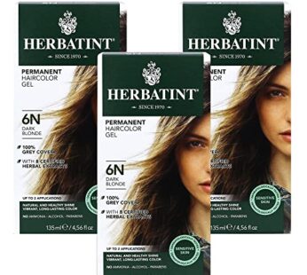 Herbatint Permanent Haircolor Gel, 6N Dark Blonde, Alcohol Free, Vegan, 100% Grey Coverage – 4.56 oz (3 Pack)