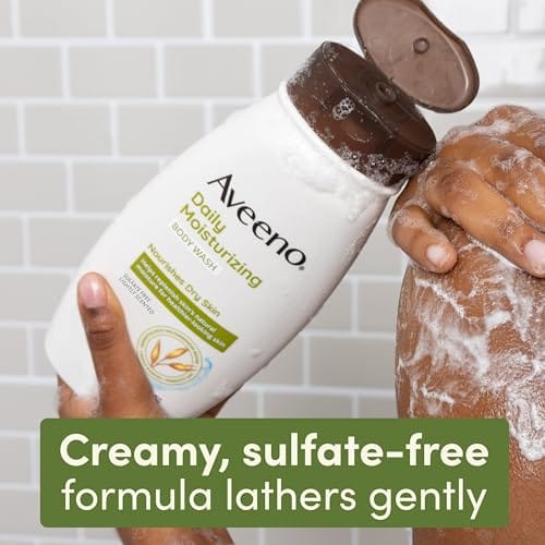 Aveeno Daily Moisturizing Body Wash for Dry & Sensitive Skin with Prebiotic Oat, Hydrating Oat Body Wash Nourishes Dry Skin & Gently Cleanses, Light Fragrance, Sulfate-Free, 18 fl. oz - Image 3