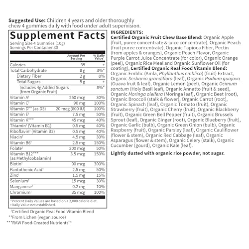 Garden of Life Organics Kids Gummy Vitamins - Fruit - Certified Organic, Non-GMO & Vegan Complete Children's Multi - B12, C & D3 - Gluten, Soy & Dairy Free, 120 Real Fruit Chew Gummies - Image 6