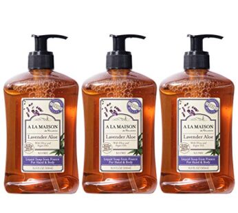 A LA MAISON Liquid Soap, Lavender Aloe – Uses: Hand and Body, Triple Milled, Essential Oils, Biodegradable, Plant Based, Vegan, Cruelty-Free, Alcohol & Paraben Free (16.9 oz, 3 Pack)