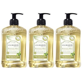 A LA MAISON French Liquid Hand Soap, Rosemary Mint – Natural Hand Wash Made with Essential Oils – Biodegradable, Plant-Based, Vegan, Cruelty-Free, Alcohol & Paraben Free (16.9 oz, 3 Pack)