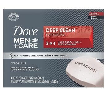 Dove Men+Care Men’s Bar Soap Deep Clean 8 Bars More Moisturizing Than Bar Soap Effectively Washes Away Bacteria, Nourishes Your Skin 3.75 oz
