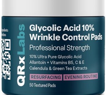 Glycolic Acid 10% Wrinkle Control Pads for Face & Body – 10% Ultra Pure Glycolic Acid, Allantoin, Vitamins B5, C & E, Calendula & Green Tea Extracts – Keeps skin smooth and prevents wrinkles and lines