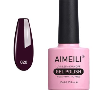 AIMEILI Soak Off U V LED Gel Nail Polish – Burgundy Plum Dark Purple (028) 10ml