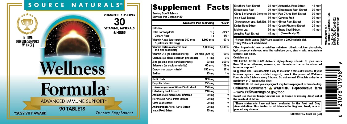 Source Naturals Wellness Formula Bio-Aligned Vitamins & Herbal Defense - Immune System Support Supplement & Immunity Booster* - 90 Count - Image 4