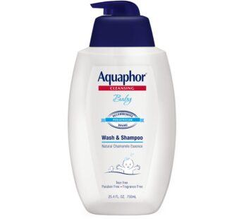 Aquaphor Baby Wash and Shampoo, Unscented Baby Shampoo and Wash, 25.4 Fl Oz Pump Bottle