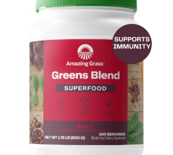 Amazing Grass Greens Superfood Powder: Greens Powder with Digestive Enzymes & Probiotics, Organic Spirulina, Chlorella, and Beet Root Powder, Berry, 100 Servings