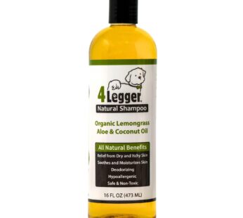 4-Legger Certified Organic Dog Shampoo – All Natural and Hypoallergenic with Aloe and Lemongrass, Soothing for Normal, Dry, Itchy or Allergy Sensitive Skin – Biodegradable – Made in USA – 16 oz