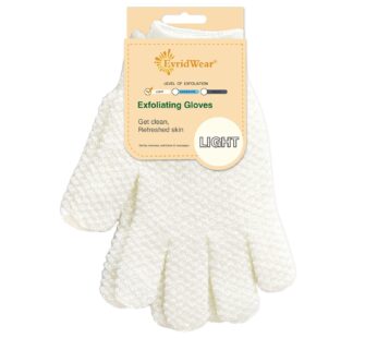 Evridwear Exfoliating Dual Texture Bath Gloves for Shower, Spa, Massage and Body Scrubs, Dead Skin Cell Remover, Gloves with Hanging Loop (1 Pair Light Glove)
