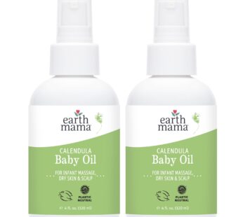 Earth Mama Calendula Baby Oil | Massage Oil for Newborn Skin Care, Dry Skin & Scalp Moisturizer, Fragrance Free, 4-Fluid Ounce (2-Pack)