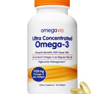 OmegaVia Ultra Concentrated Omega 3 Fish Oil Burpless, 60 Softgels, Triple Strength Omega 3 Fish Oil Supplements, 1135 mg Pure Omega3, No Fishy Burps, High EPA DHA DPA, IFOS 5-Star