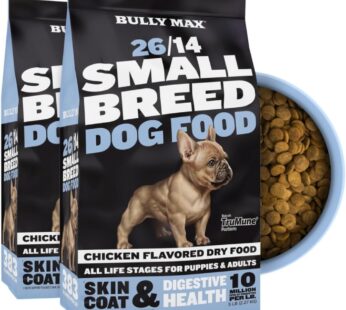 Bully Max 26/14 Small Breed Dry Dog Food for Skin, Coat & Sensitive Stomach – Chicken & Rice, Dry Soft Kibble Bites for Puppies, Adult & Senior Dogs – Natural French Bulldog Puppy Food, 10 lbs