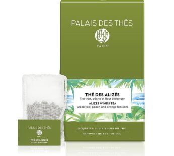 Palais des Th?s – Th? des Alizes – Premium Gourmet Green Tea with White Peach, Kiwi, Watermelon, and Flower Petals – 20 Count Biodegradable Tea Bags Box
