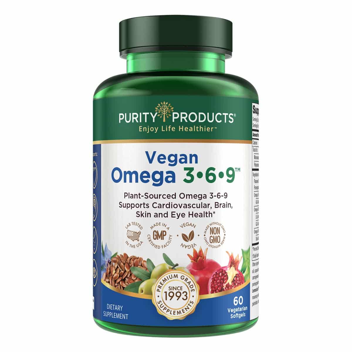 Purity Products Omega 3-6-9 Vegan and Vegetarian Omega Formula - ?5 in 1? Essential Fatty Acid Complex - Scientifically Formulated Plant-Based Omega 3 6 9 Essential Fatty Acids (EFA) - from (60)