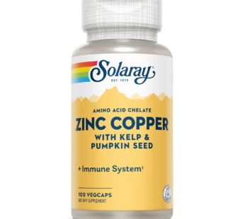 SOLARAY Zinc Copper Amino Acid Chelate – Immune Support Supplement w/Chelated Zinc 50mg – Bone, Skin, Heart Health and Thyroid Support – with Iodine from Kelp, 60-Day Guarantee, 100 Serv, 100 VegCaps