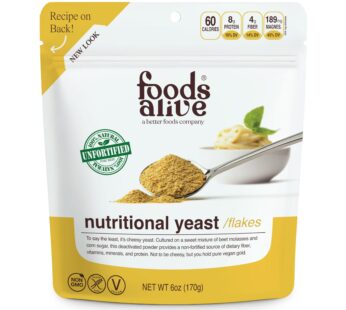 Foods Alive Non-Fortified Premium Nutritional Yeast Flakes, 6 Ounce Unfortified Vegan Cheese Powder Seasoning