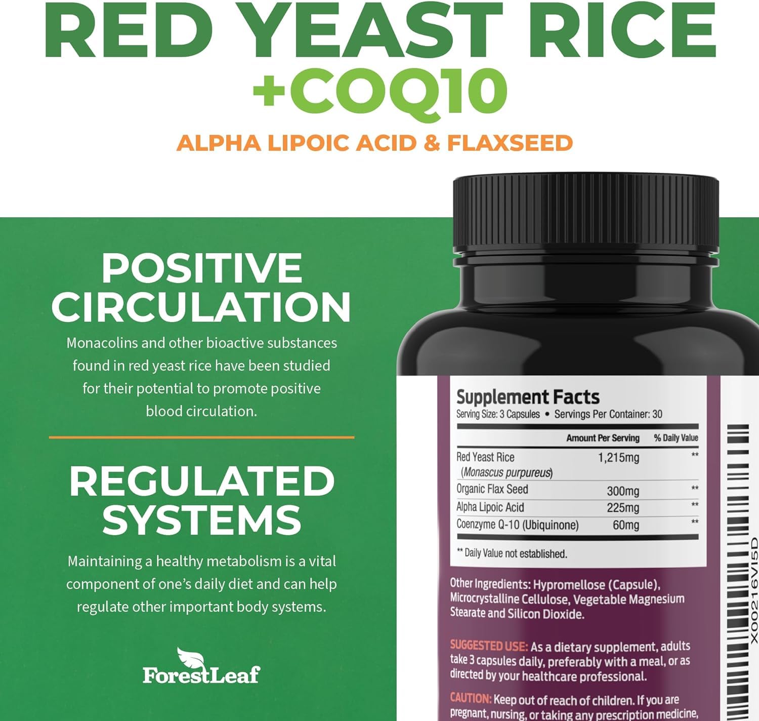 Red Yeast Rice 1200 mg. Capsules - Extra Strength Red Rice Yeast with CoQ10 Supplement, Plus Alpha Lipoic Acid & Organic Flaxseed, Citrinin Free, Supports Cardiovascular Health, Non-GMO 90 Veggie Caps - Image 2