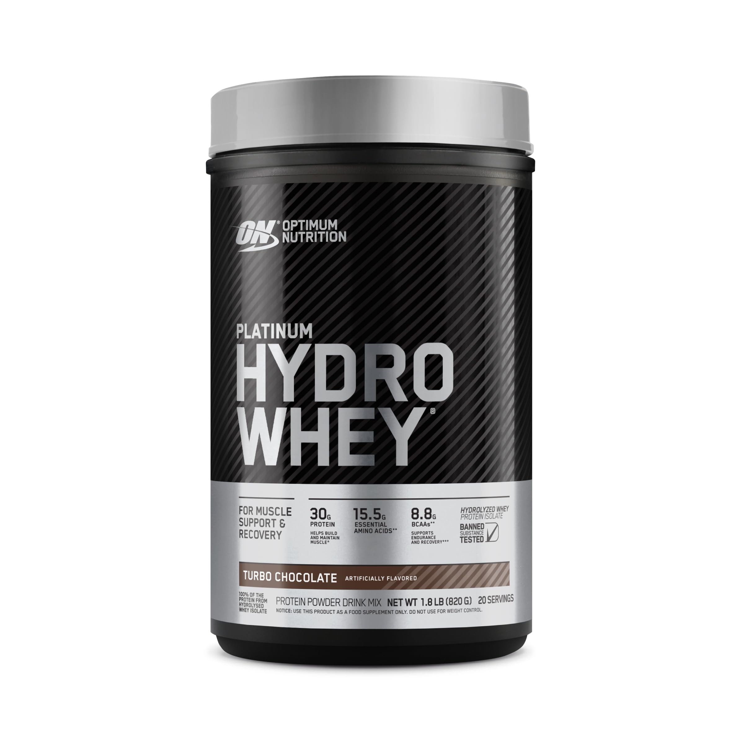 Optimum Nutrition Platinum Hydrowhey Protein Powder, 100% Hydrolyzed Whey Protein Isolate Powder, Flavor: Turbo Chocolate, 20 Servings, 1.8 Pounds (Packaging May Vary)
