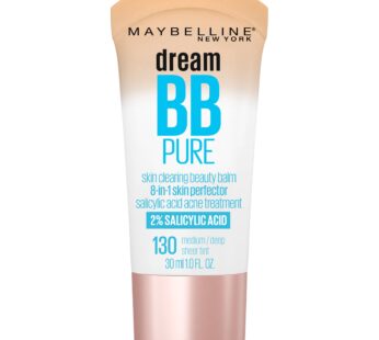 Maybelline Dream Pure Skin Clearing BB Cream, 8-in-1 Skin Perfecting Beauty Balm With 2% Salicylic Acid, Sheer Tint Coverage, Oil-Free, Medium/Deep, 1 Count