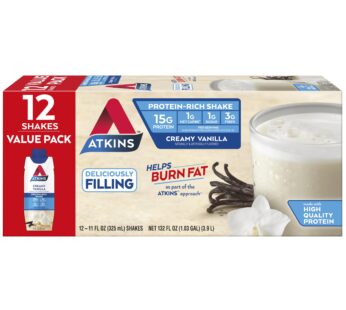 Atkins Creamy Vanilla Protein Shake, 15g Protein, Low Glycemic, 2g Net Carb, 1g Sugar, Keto Friendly, 12 Count