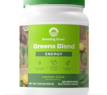 Amazing Grass Green Superfood Energy: Greens Powder with Plant Based Caffeine, Matcha Green Tea and Flax Seed, Nootropics Support, Lemon Lime, 100 Servings