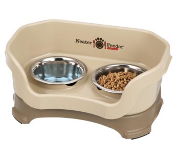 Neater Feeder – Deluxe Model – Mess-Proof Dog Bowls (Small, Cappuccino) – Made in USA – Elevated, No Spill, Non-Tip, Non-Slip, Raised Stainless Steel Food & Water Pet Bowls