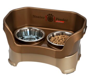Neater Feeder – Deluxe Model – Mess-Proof Dog Bowls (Medium, Bronze) – Made in USA – Elevated, No Spill, Non-Tip, Non-Slip, Raised Stainless Steel Food & Water Pet Bowls